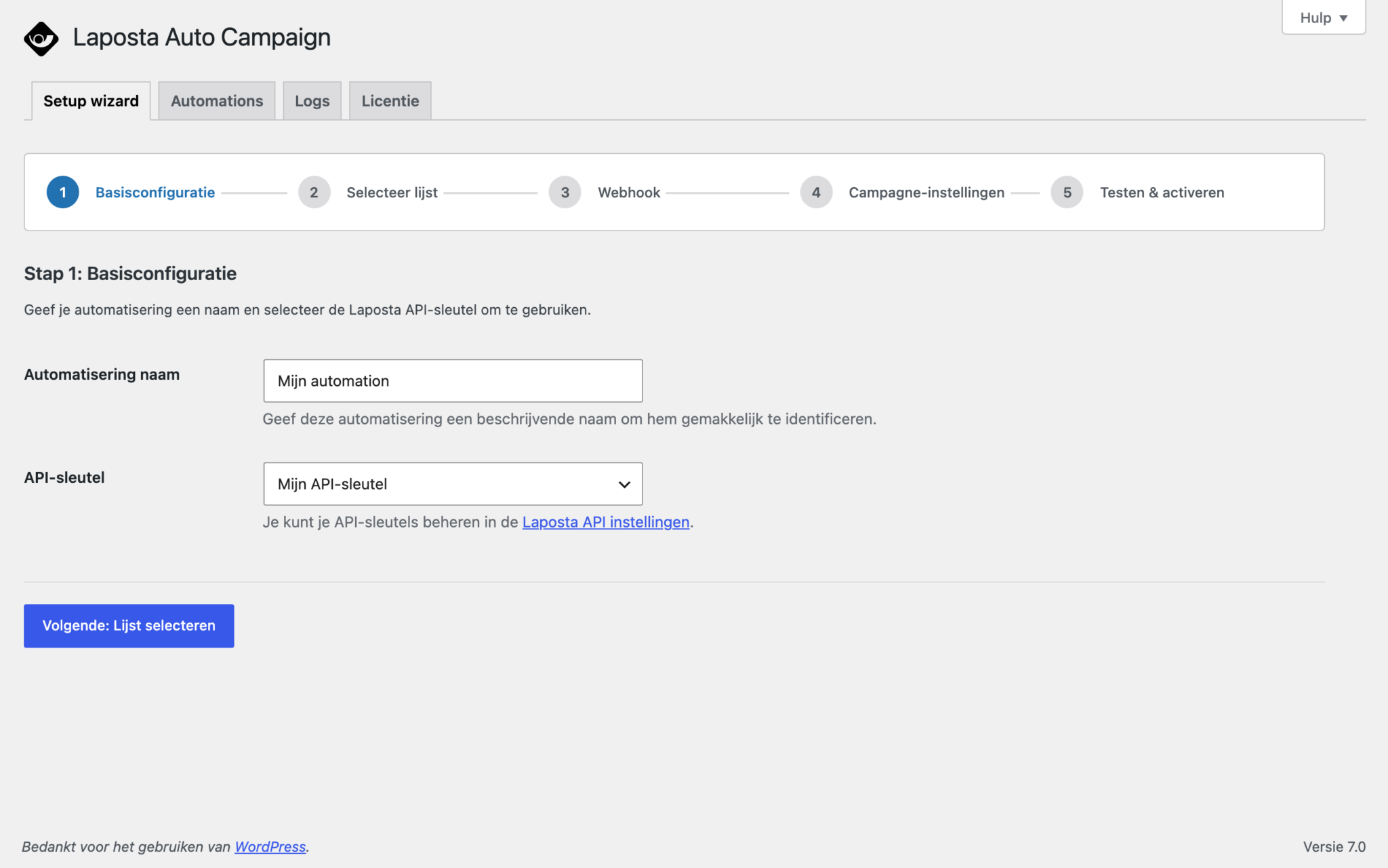 Instelwizard stap 1