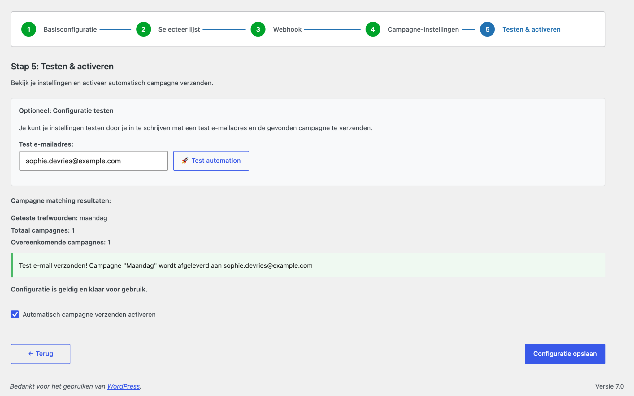 Instelwizard stap 5 test
