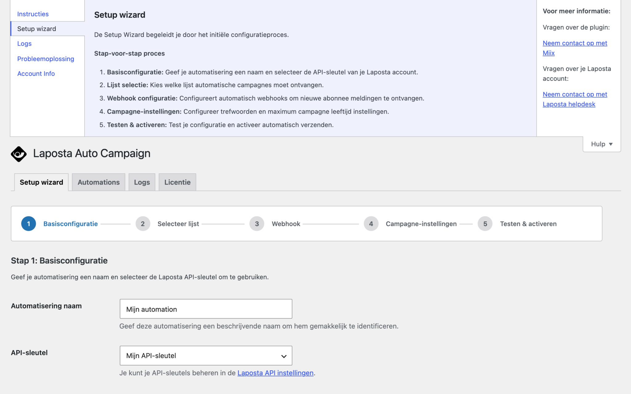 Hulp - Setup wizard