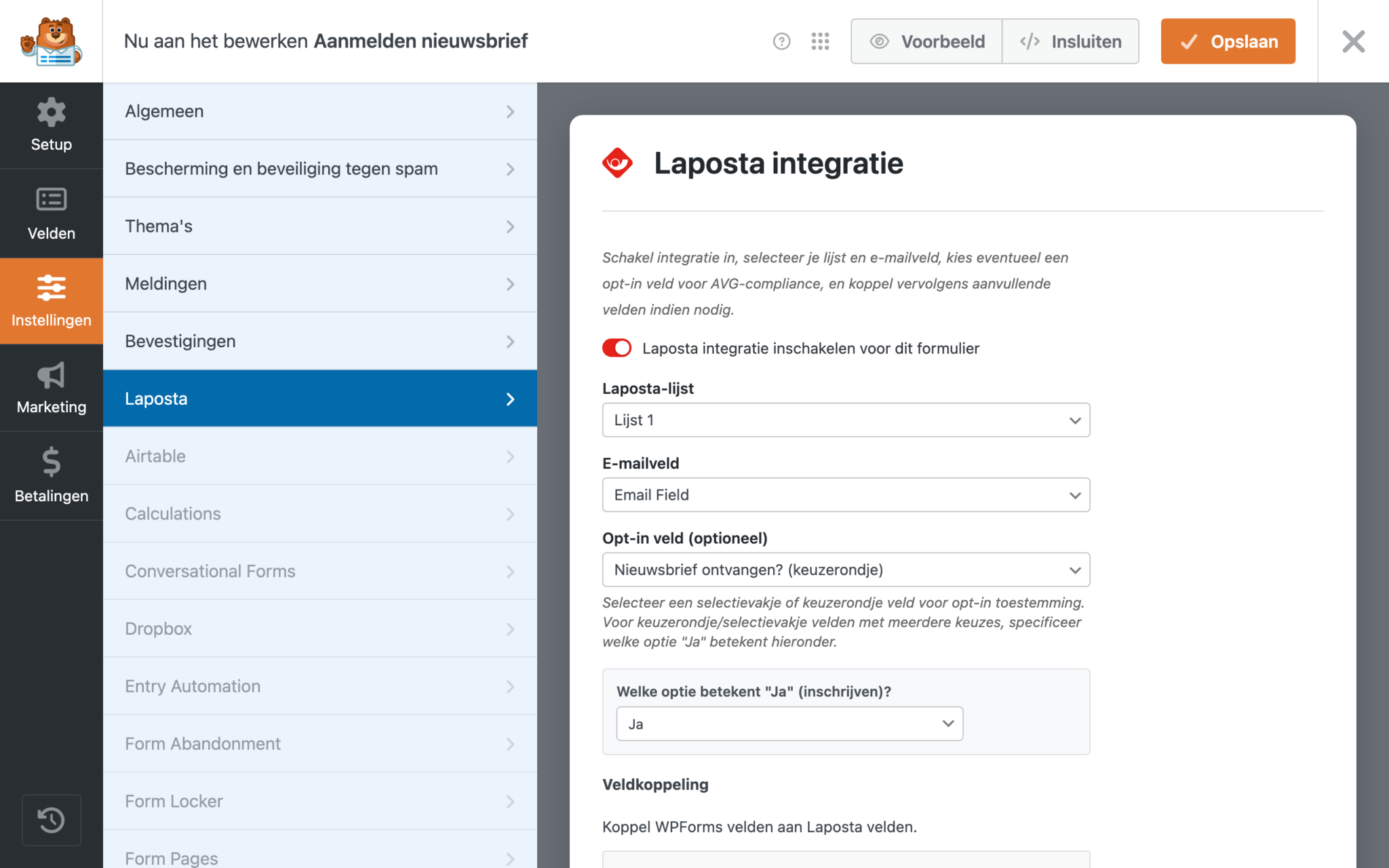 Laposta instellingen