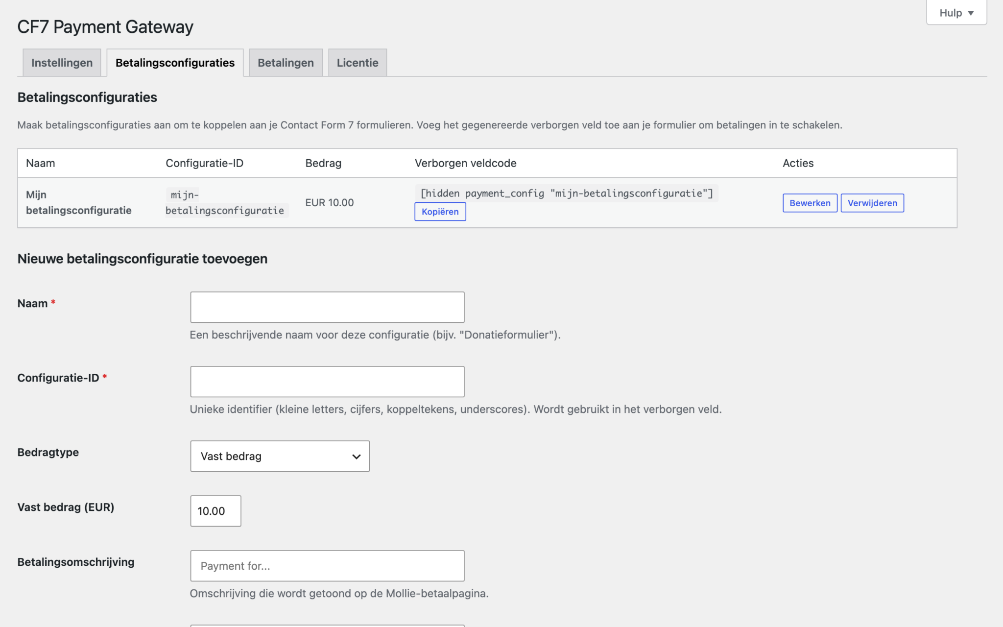 Betalingsconfiguraties