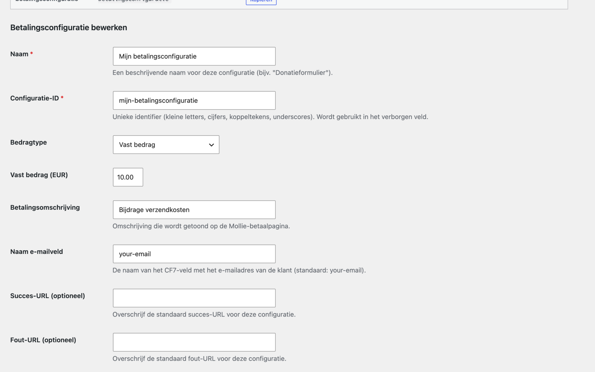 Betalingsconfiguratie bewerken